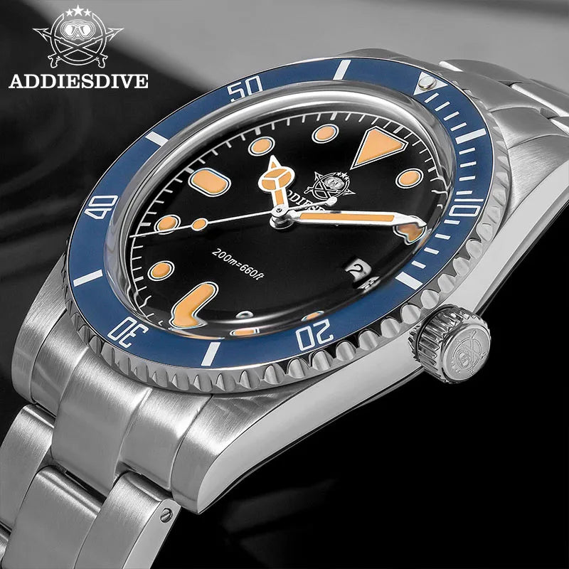ADDIESDIVE Men's Gift Box Luxury Diver Watch Super Luminous Bubble Mirror Glass Quartz Watch 20Bar Ceramic Bezel Steel Watch