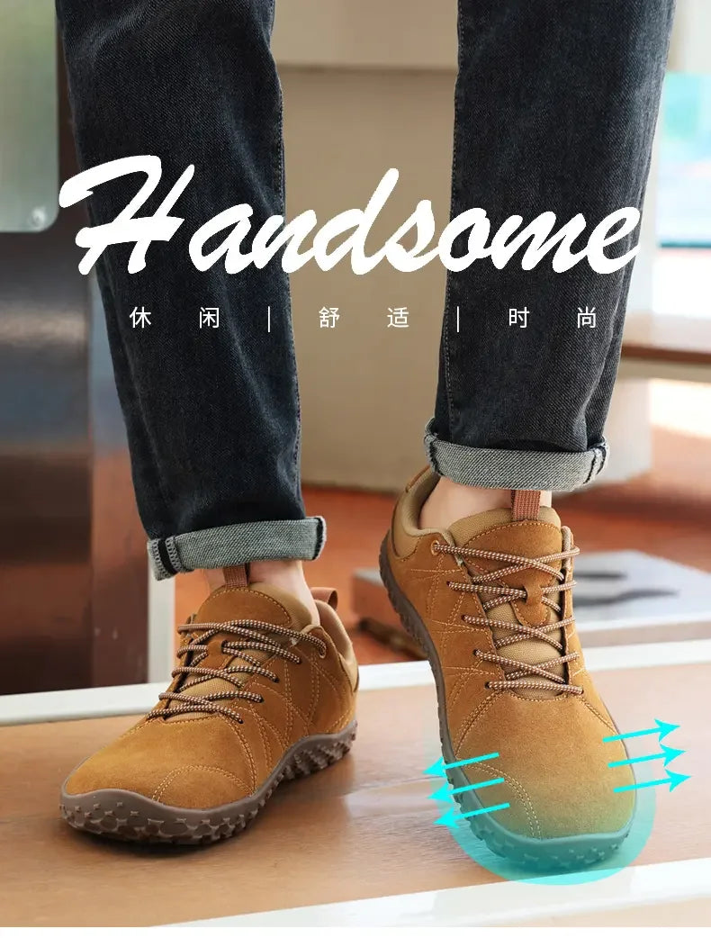 Zapatos de cuero de ante y tejido PU con puntera ancha, antideslizantes, para senderismo, trabajo, deporte masculino y caminatas al aire libre para mujer