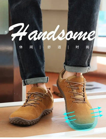 Zapatos de cuero de ante y tejido PU con puntera ancha, antideslizantes, para senderismo, trabajo, deporte masculino y caminatas al aire libre para mujer