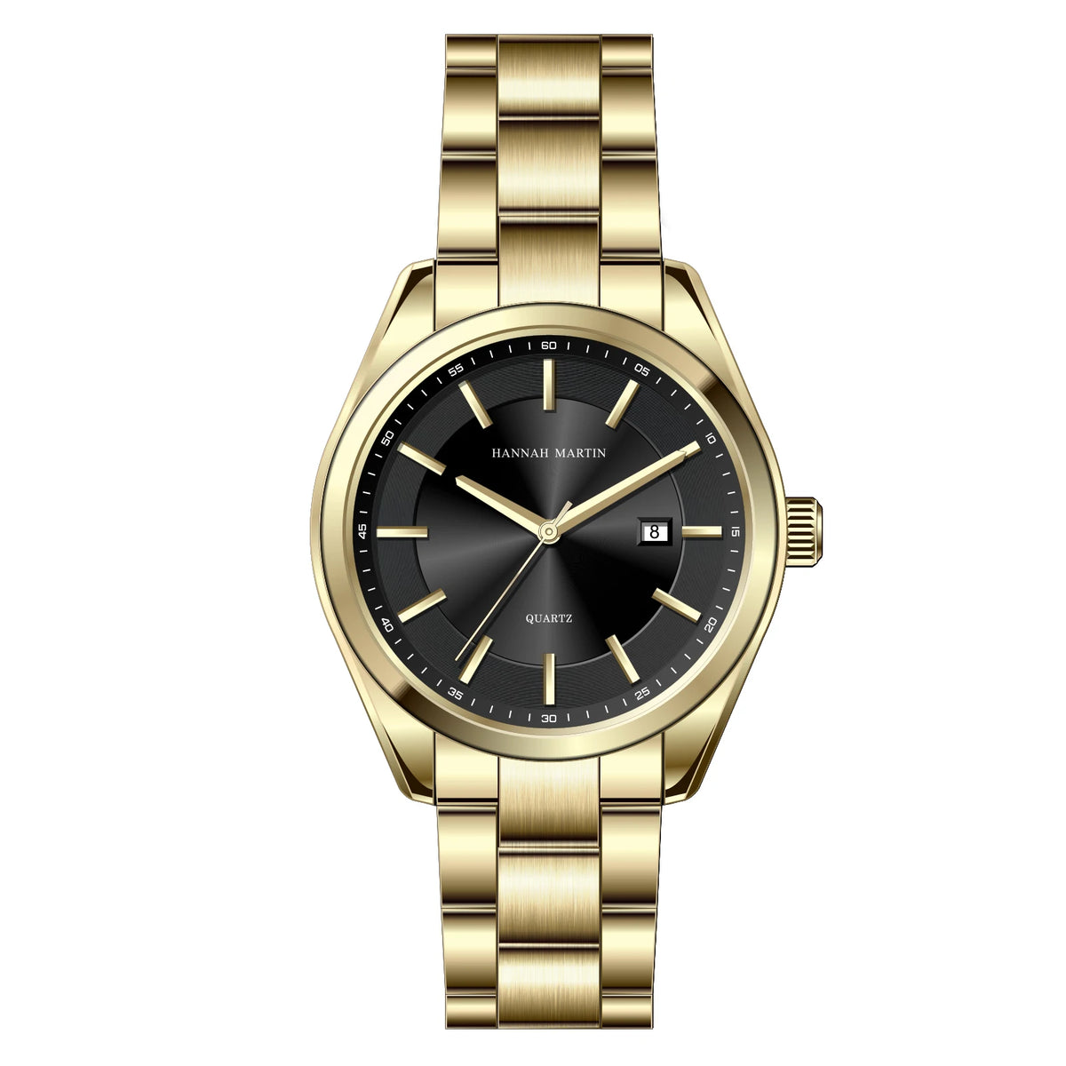 Relógio de quartzo HANNAH MARTIN, 40 mm, para homem, bracelete em aço inoxidável preto, resistente à água até 3 bar, estilo desportivo-chique