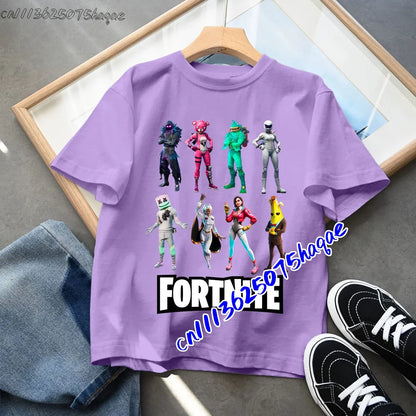 Fortnites Children T-shirts Game Cartoon Printed Figures Fortress Night Tees Game Short Sleeves Tops Summer Boys Girls Clothes