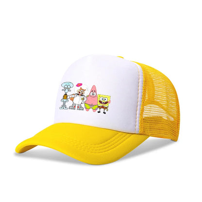 Sød SpongeBob-baseballkasket i anime-stil, rund, til børn, drenge, piger og voksne, til sport og fritid, med solskærm, justerbar, film- og tegneseriefigur, med skygge og netforing