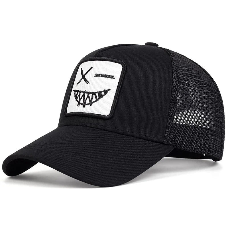 Casquettes de baseball unisexes X à broderie « visage souriant avec dents » – Casquettes de protection solaire pour le printemps et l'été, à porter en extérieur, ajustables, style « trucker » décontracté