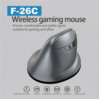 ZELOTES F-26C Vertical Mouse 2.4G Wireless Bluetooth Mouse Ergonomic Silent Gaming Mice 3200DPI LED Display Screen for PC Laptop