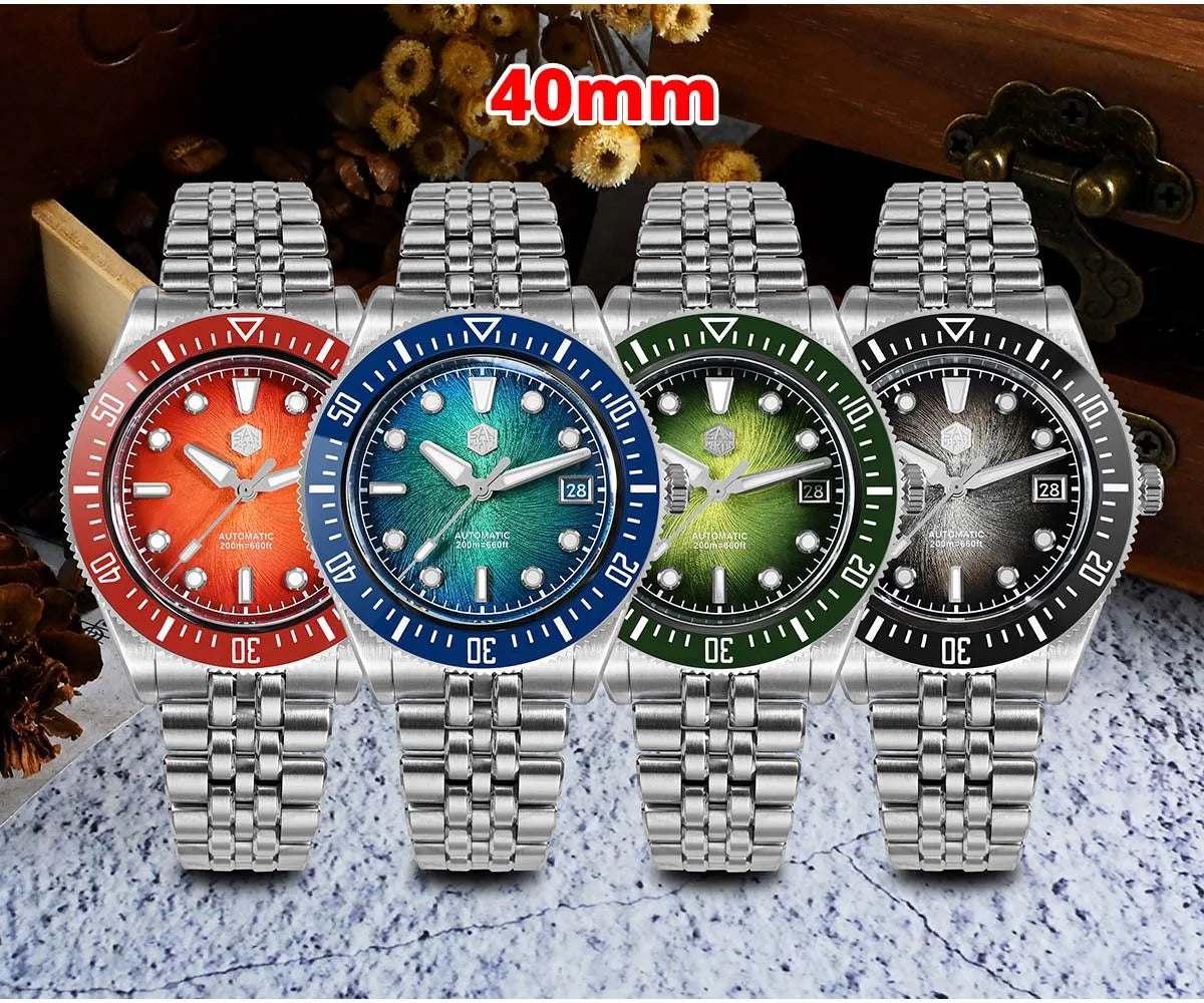 San Martin 37,5 mm 40 mm emajlirana ura z vzorcem spirale in vrtinca za moške, luksuzna potapljaška ura, Miyota 9015, avtomatski mehanski mehanizem, vodoodporna do 200 m, SN0148