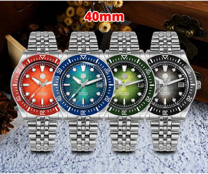 San Martin 37,5 mm 40 mm emajlirana ura z vzorcem spirale in vrtinca za moške, luksuzna potapljaška ura, Miyota 9015, avtomatski mehanski mehanizem, vodoodporna do 200 m, SN0148
