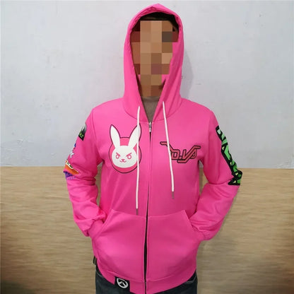 Animepelihuppari, 3D-painatus, Overwatches DVA DJ -cosplay-asu, naisten, miesten ja pariskuntien hupullinen takki, yläosa, vaate