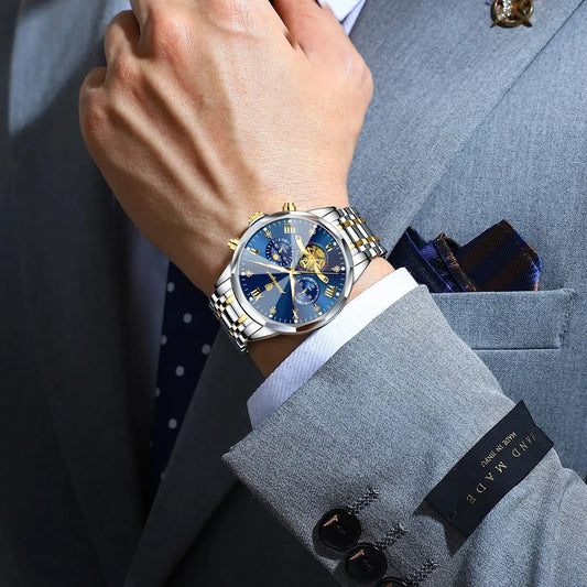 Montre homme de luxe POEDAGAR, chronographe lumineux étanche, en acier inoxydable, à quartz.