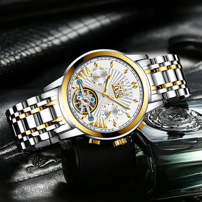 LIGE mekaniske automatiske armbåndsure til mænd – Luksuriøst ur i topklasse med tourbillon, elegant og vandtæt model, ideelt til arbejde eller formelle lejligheder.