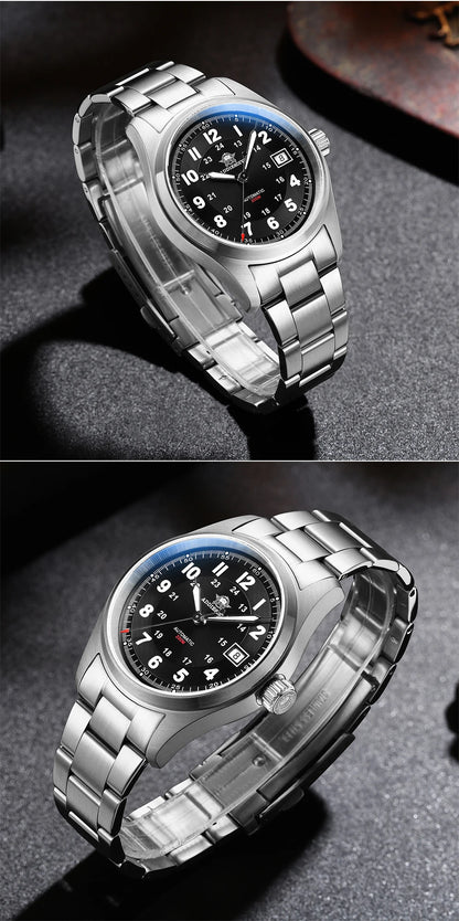 ADDIESDIVE Men's Retro Mechanical Watch Sapphire Mirror Glass Stainless Steel Watch BGW9 Luminous 200m Waterproof Analog Watch