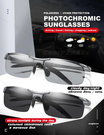 CoolPandas fotochromatska sončna očala za moške, polarizirana, brez okvirja, za prosti čas, šport in vožnjo, za dan in noč, Chamelon Goggle zonnebril heren