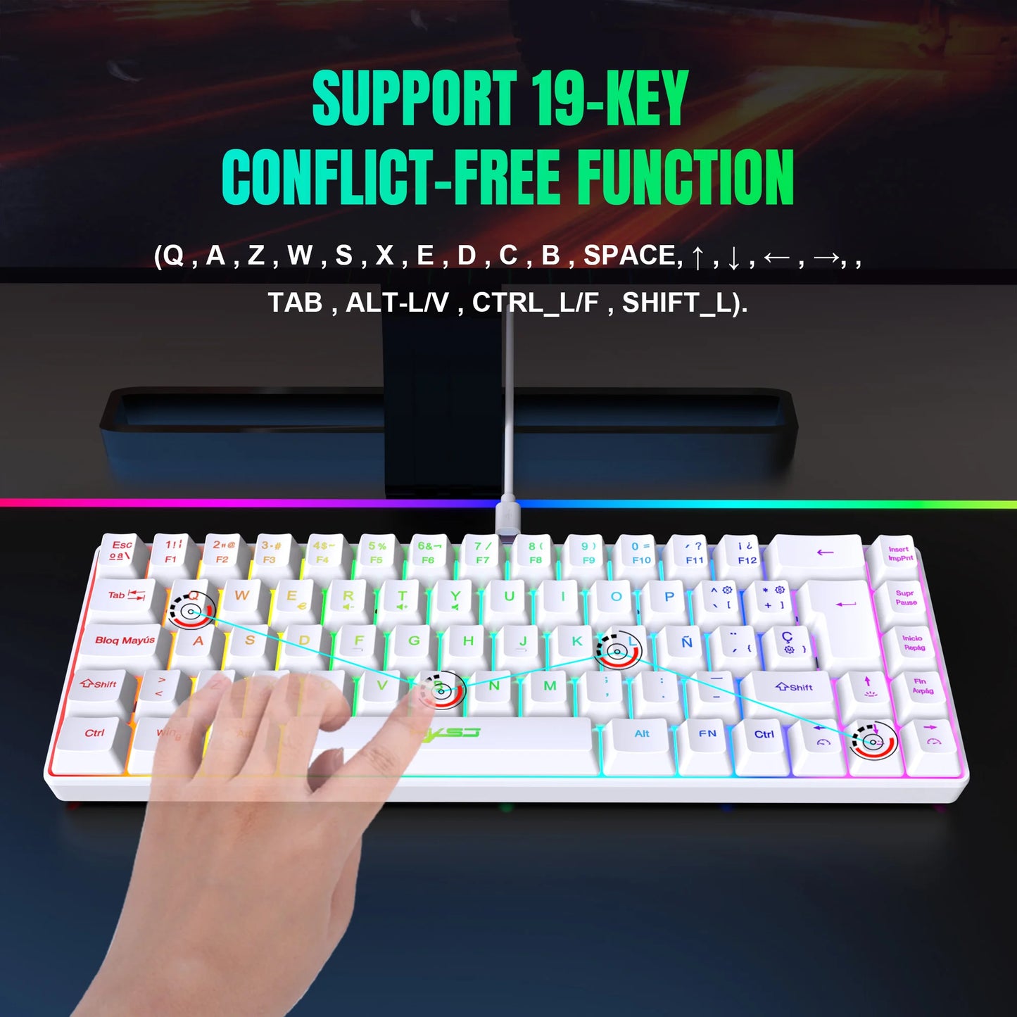 ¡Oferta destacada! Teclado gaming con cable de 69 teclas en español, retroiluminación RGB, diseño compacto al 68%, un accesorio imprescindible para profesionales de oficina y gamers