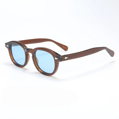 Polariserade solglasögon för män och kvinnor, Johnny Depp-inspirerade solglasögon i Lemtosh-stil, retro, runda, acetatbåge, UV400-glas, Oculos