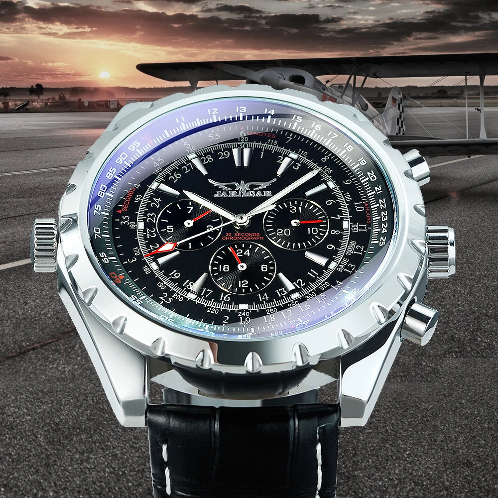 Jaragar Automatic Watch for Men Military Multifunction 3 Sub-Dials Sports Mechanical Watches Top Brand Luxury Leather Steel Band