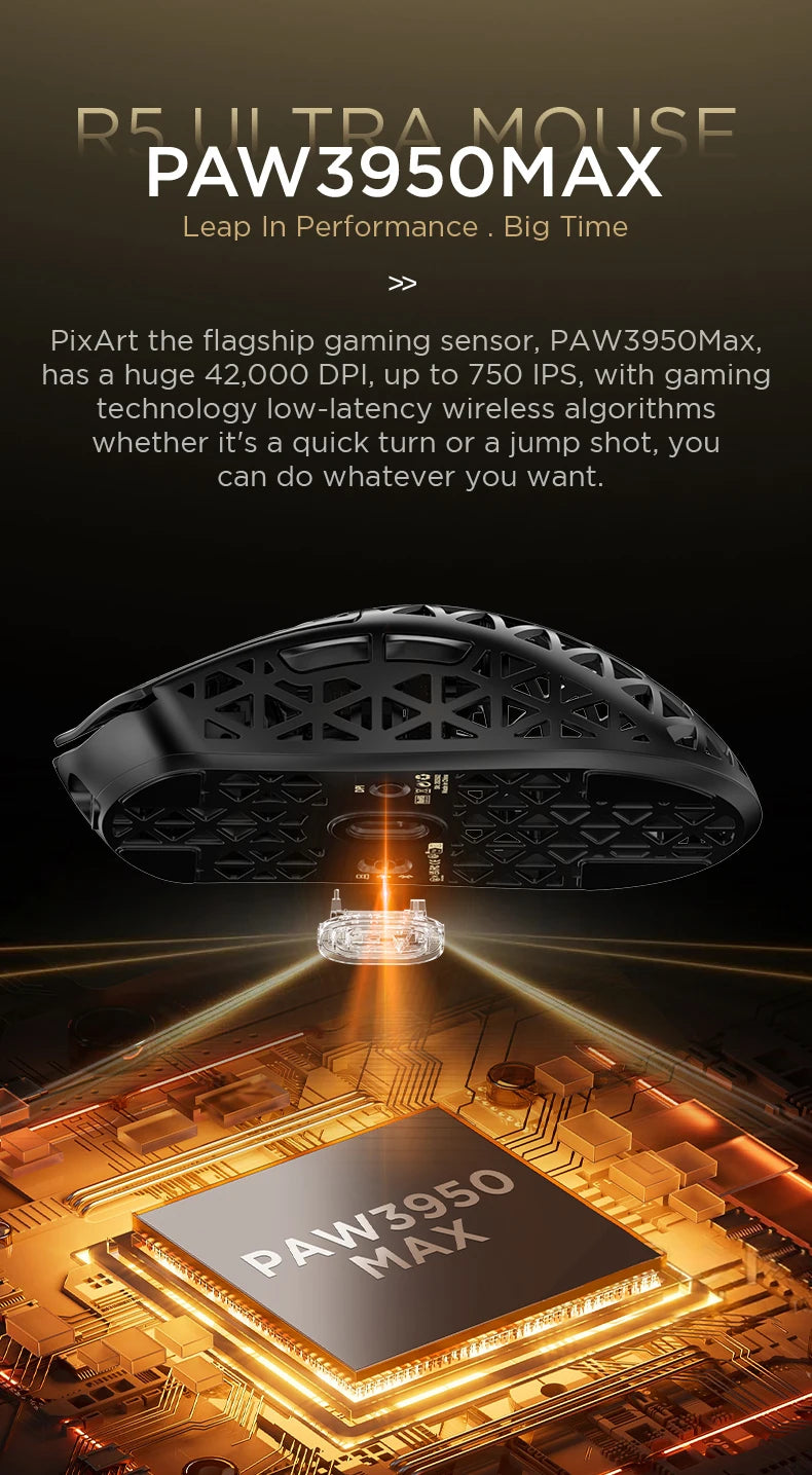 ATTACK SHARK R5 Ultra Carbon Fiber bezdrátová herní myš, herní snímač PixArt PAW3950MAX, 42000DPI, 8000Hz, MCU Nordic 52840