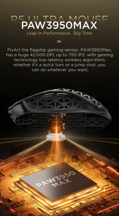 ATTACK SHARK R5 Ultra Carbon Fiber bezdrátová herní myš, herní snímač PixArt PAW3950MAX, 42000DPI, 8000Hz, MCU Nordic 52840