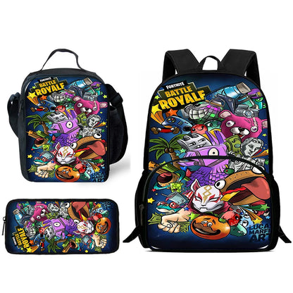 Kinder-Rucksack-Set im angesagten Gaming-Design mit Lunchbag und Federmäppchen, große Kapazität, Schultaschen für Jungen und Mädchen, ideales Geschenk F-FortniteS