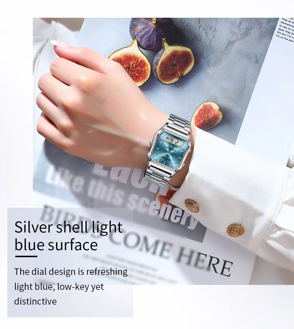 SANDA 747 Luxury Mens G Style Watches Stainless Steel Women LED Digital Dual Display Clock Unisex Waterproof Sports Quartz Watch