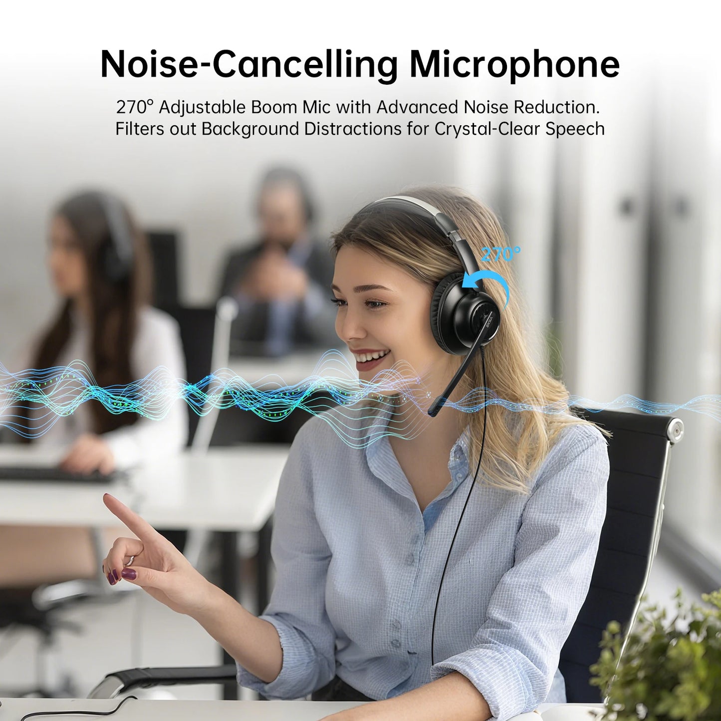 EKSA H8 Office Headset with Noise Cancelling Microphone USB/Type C/3.5mm Wired ENC Headphones for PC/Phone Mute/Teams Button