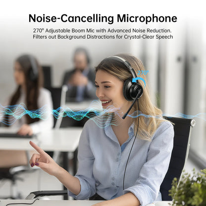 EKSA H8 Office Headset with Noise Cancelling Microphone USB/Type C/3.5mm Wired ENC Headphones for PC/Phone Mute/Teams Button