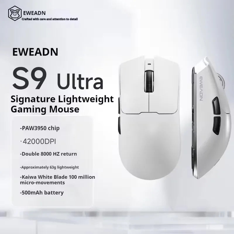 EWEADN S9 Pro Ultra V2 Lightweight Wireless Gaming Mouse Tri-Mode Tri-model Mouse 2.4G USB-CBT 8K Polling 26K DPI PAW3395 Mice