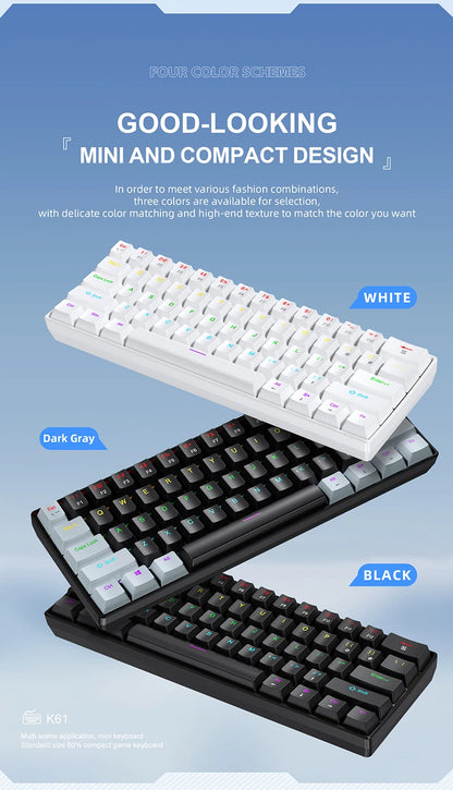 61 Keys Mechanical Keyboard Wired,APAYADO K61 RGB 60% Portable Mini Keyboard Black,White, Red/Blue Switch for Gaming