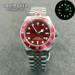 LARIMOKER NH35 39mm Automatic Men's Watch Domed Sapphire Glass 100m Diving Vintage Wine Red Insert Dial Super Luminous Watch