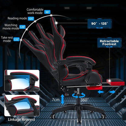 400Lbs Load Gaming Chair with Massage Ergonomic Computer Chair Footrest and Lumbar Support Reclining PC Chair Adjust Armrest