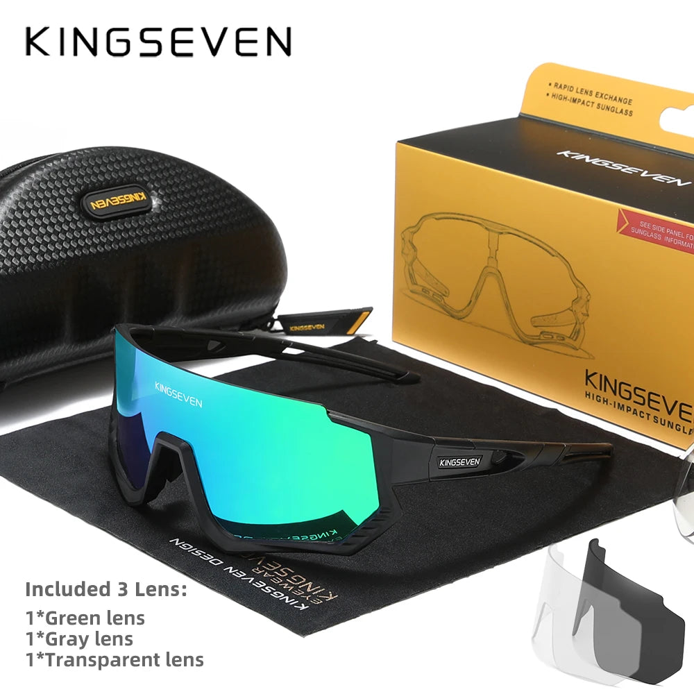KINGSEVEN Cykelsolglasögon med UV-skydd för män och kvinnor, cykelglasögon, UV400, polariserade, fiske, cykling, klättring, stor ram, sportglasögon