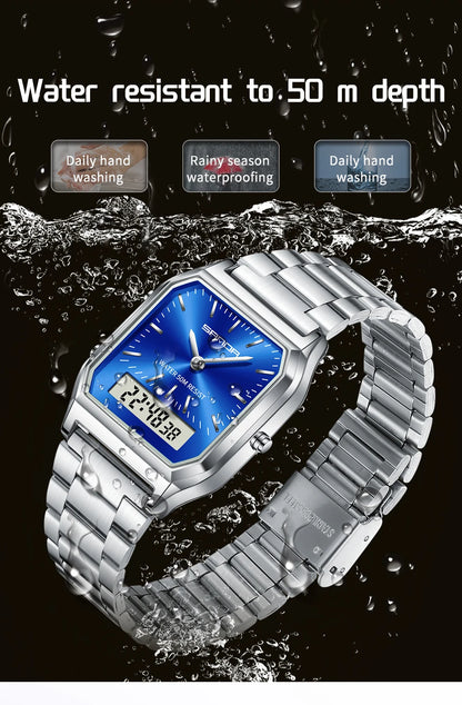 SANDA 747 Luxury Mens G Style Watches Stainless Steel Women LED Digital Dual Display Clock Unisex Waterproof Sports Quartz Watch