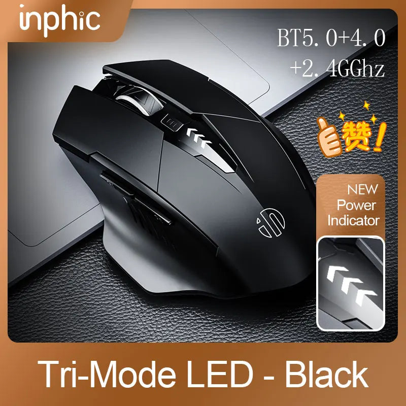 INPHIC A1 BluetoOth Mouse Rechargeable 2.4G Tri-mode Optical Mute Wireless Mouse 1600 DPI for Mac Laptop PC Tablet Mobile Phone