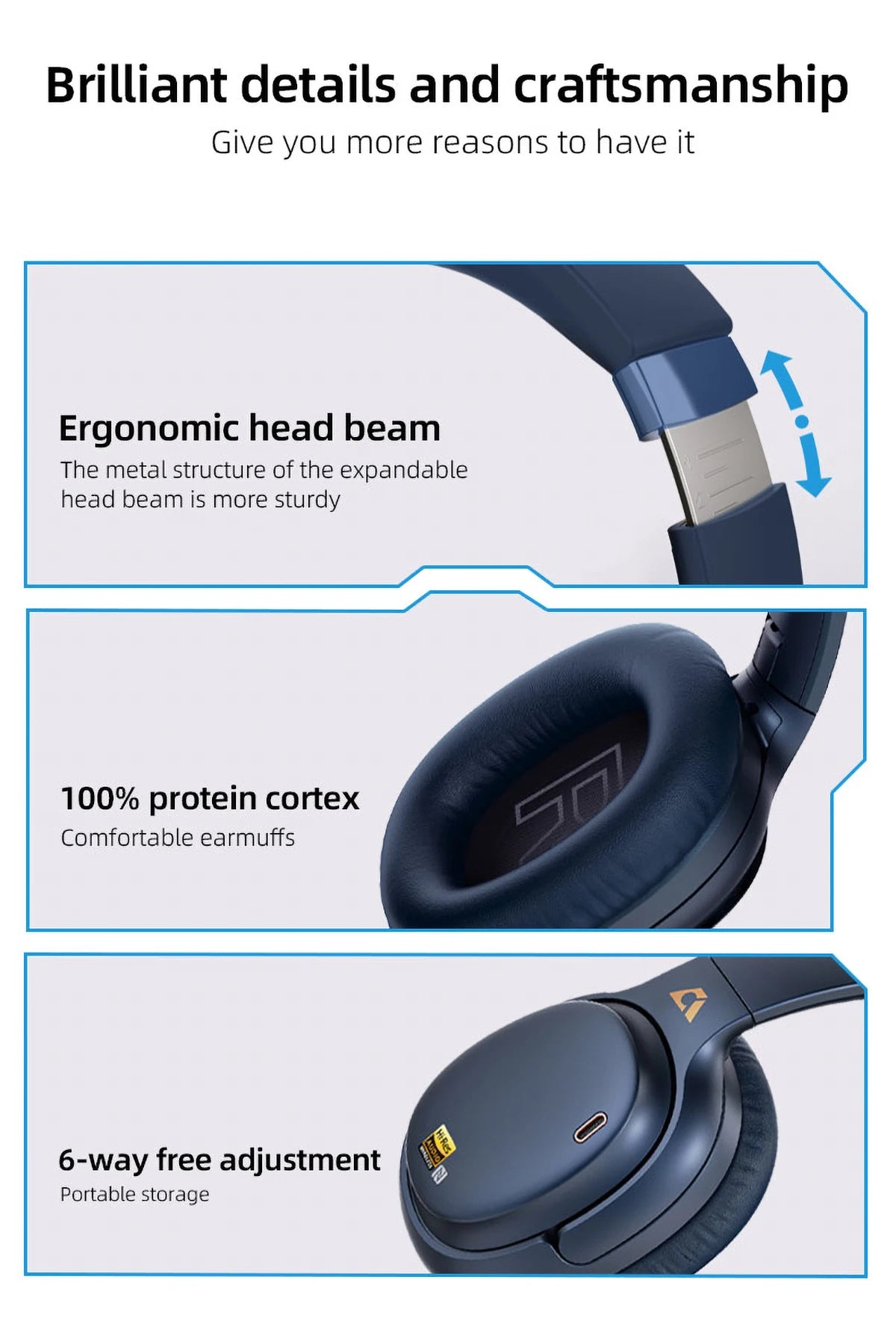 1Mii E700 Wireless Bluetooth Headphones LDAC Lossless Hi-Res Sound,ANC Active Noise Reduction ,HIFI Stereo Gaming Headset,65H