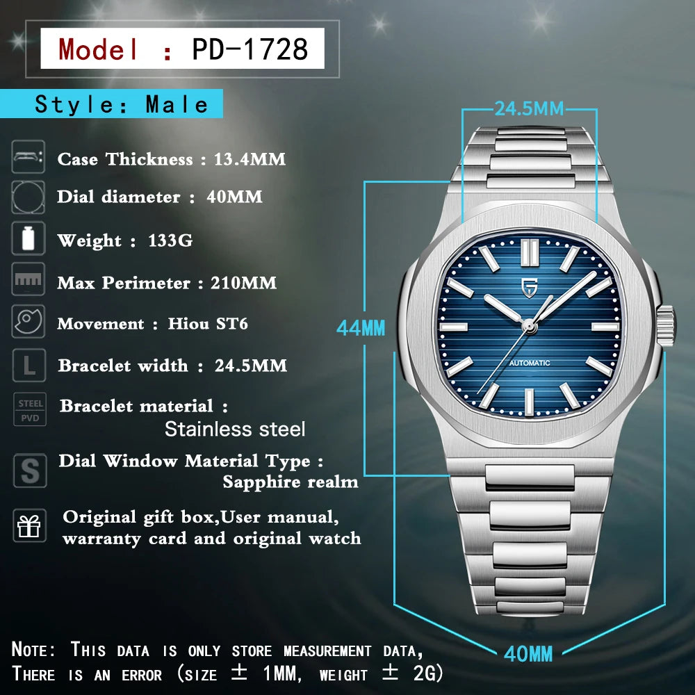 PAGANI DESIGN 2026 New Luxury Automatic Watch  Men Mechanical Wristwatch Stainless Steel Sapphire glass 40MM Barrel dial Watch