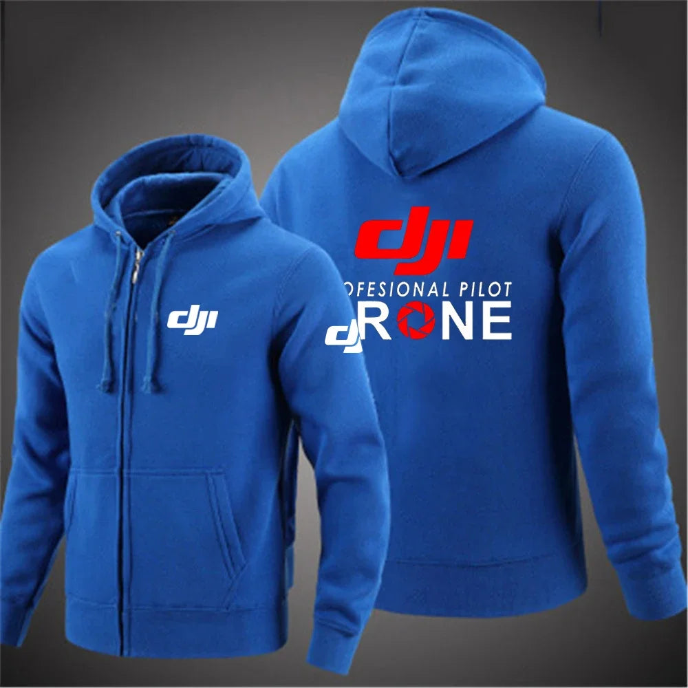 Dji Professional Pilot Drone Spring Autumn Casual Men's Solid Color Zipper Pullover Hoodie Coats Sportswear Fashion Long Sleeve