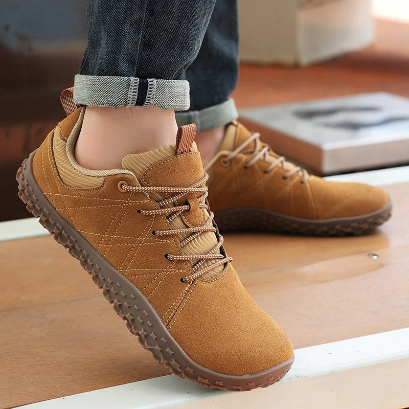 Zapatos de cuero de ante y tejido PU con puntera ancha, antideslizantes, para senderismo, trabajo, deporte masculino y caminatas al aire libre para mujer