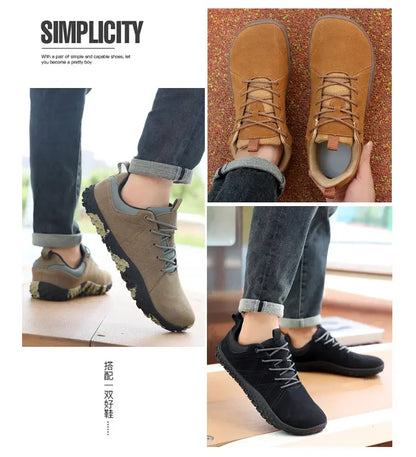 Zapatos de cuero de ante y tejido PU con puntera ancha, antideslizantes, para senderismo, trabajo, deporte masculino y caminatas al aire libre para mujer