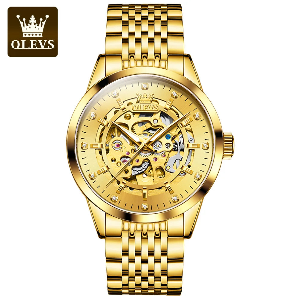 OLEVS 9920 Original Skeleton Men's Watches Solid Stainless Steel Waterproof Luminous Man Watch Luxury Automatic Mechanical Watch
