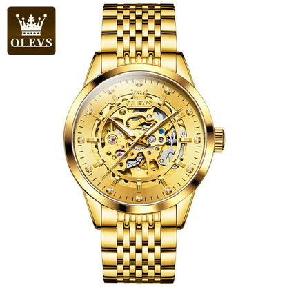 OLEVS 9920 Original Skeleton Men's Watches Solid Stainless Steel Waterproof Luminous Man Watch Luxury Automatic Mechanical Watch