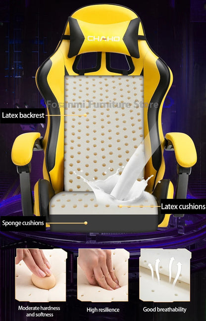 Fosanmi Gaming Chair with Footrest & Headrest, Ergonomic Leather Racing Chair, Swivel Computer Gaming Chair with Adjustable Armrests for Office