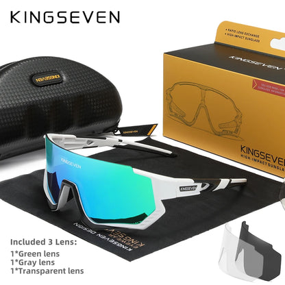 KINGSEVEN Cykelsolglasögon med UV-skydd för män och kvinnor, cykelglasögon, UV400, polariserade, fiske, cykling, klättring, stor ram, sportglasögon