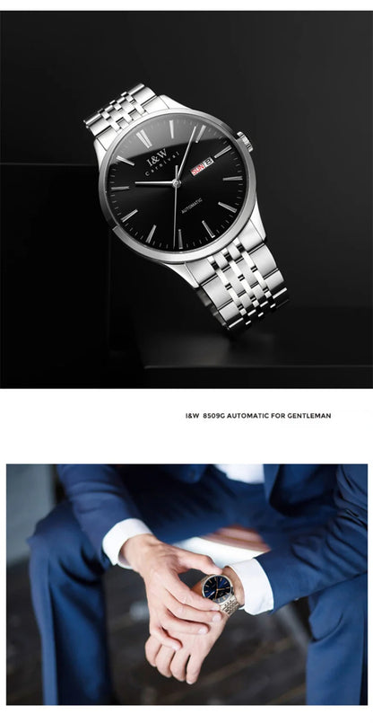 Carnival High-end Series I&W Brand Automatic Mechanical Watches Men Waterproof Watches 316L Steel Sapphire Business Men's Watch