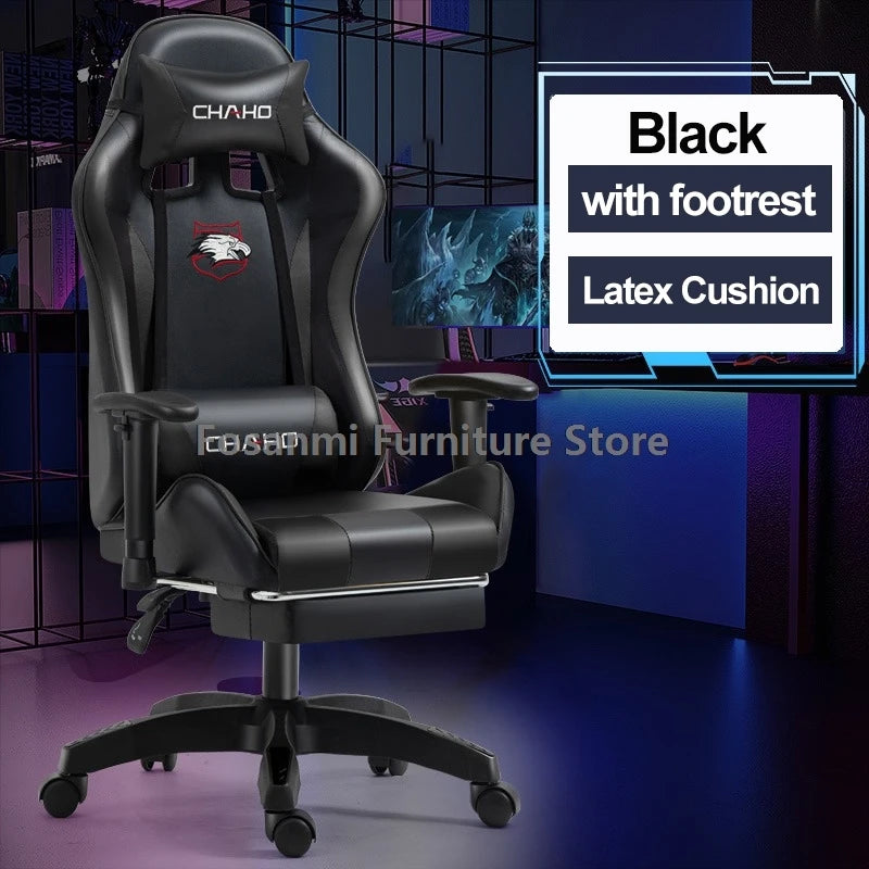 Fosanmi Gaming Chair with Footrest & Headrest, Ergonomic Leather Racing Chair, Swivel Computer Gaming Chair with Adjustable Armrests for Office