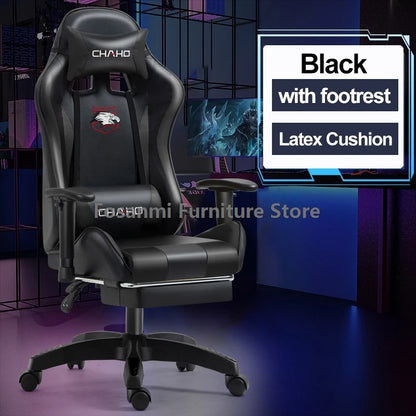 Fosanmi Gaming Chair with Footrest & Headrest, Ergonomic Leather Racing Chair, Swivel Computer Gaming Chair with Adjustable Armrests for Office