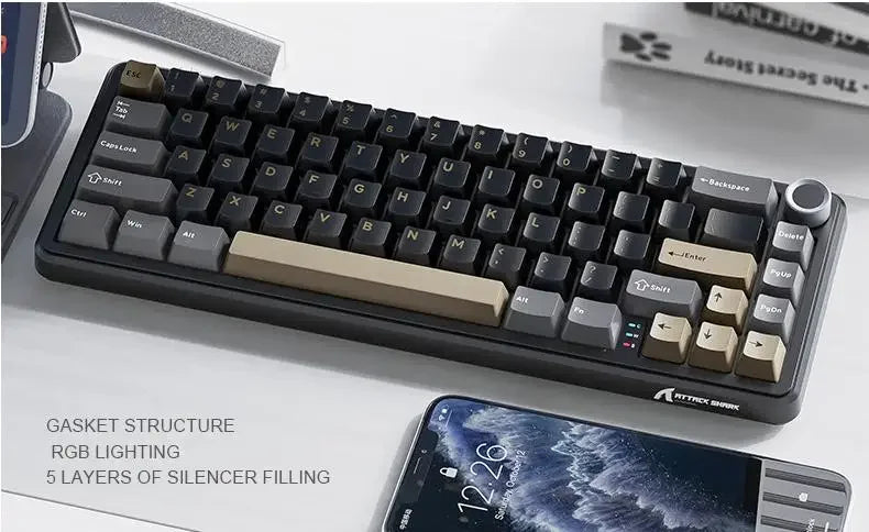 Teclado mecánico inalámbrico Attack Shark X66 con diseño compacto 65%, retroiluminación RGB, montaje gasket, hot swap, Bluetooth, USB-C, PBT y batería de gran capacidad