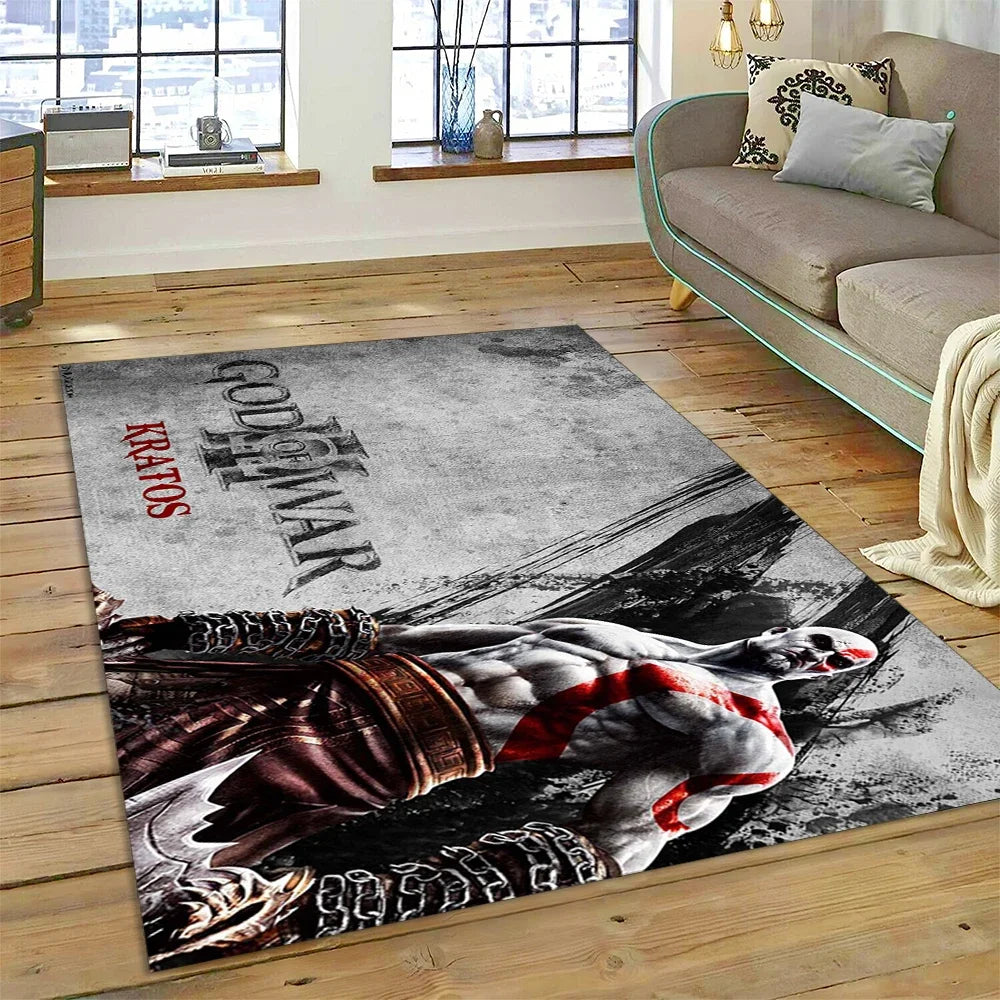 God of War Games Kratos Cartoon 3D Carpet Rug for Bedroom Living Room Home Sofa Decoration,Children Game Large Decor Floor Mat