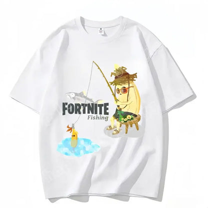 Fortnite Rundhals-T-Shirt für Erwachsene, unisex, Gaming-Dance-Mode, neu, aus reiner Baumwolle, kurzärmeliges Oberteil, perfekt für Freizeit und Urlaub