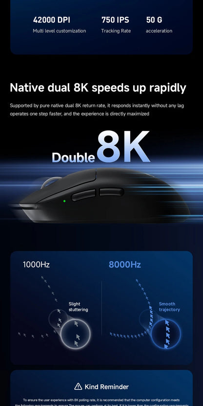 MCHOSE A7 V2 Ultra / Pro lehká bezdrátová herní myš Dual 8000Hz PAW3950 TI 42000DPI pro PC e-sport hráče