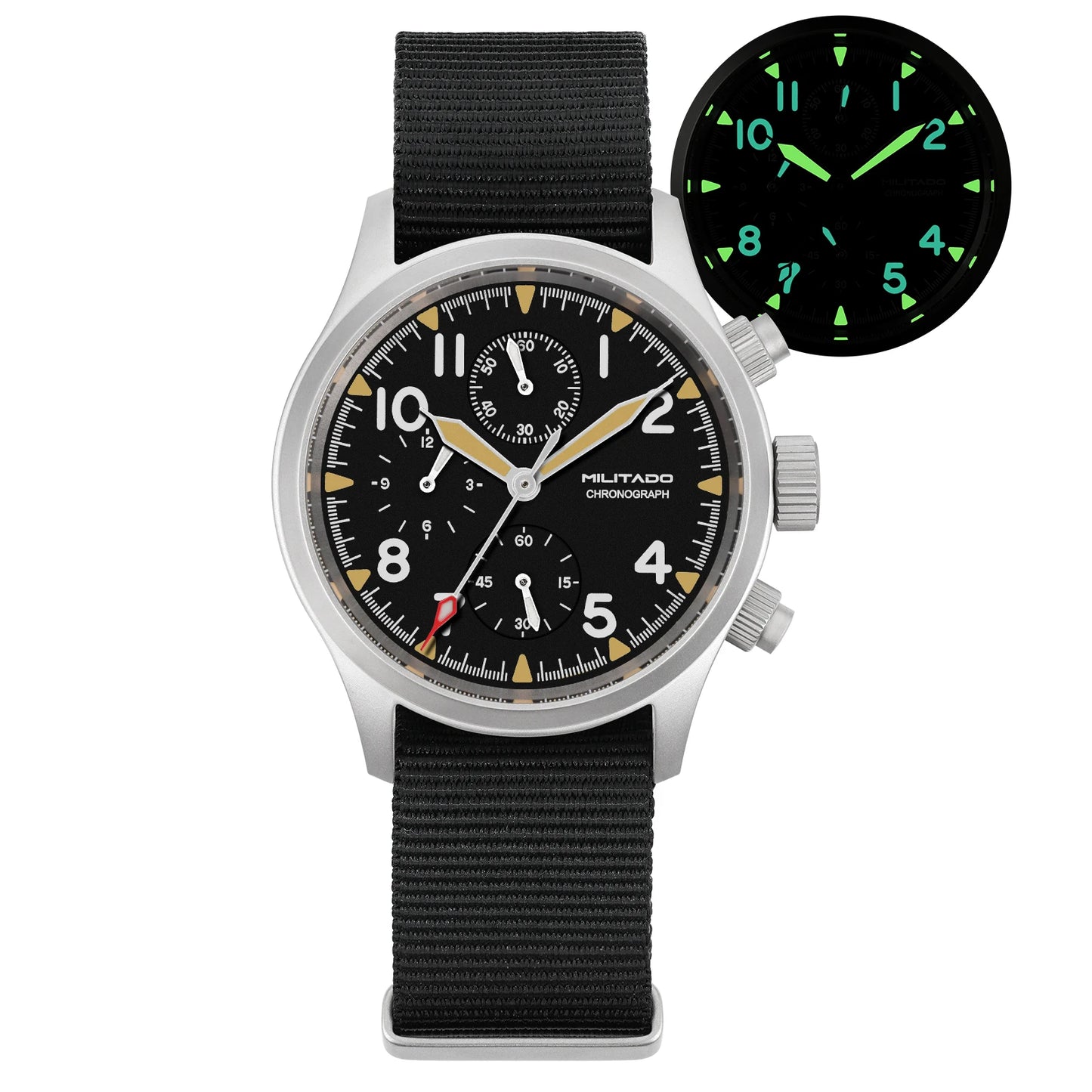 MILITADO Chronograph 39mm Watch BGW-9 Luminous Retro Military 100m Waterproof VK61 Quartz Movement Steel Vintage Men Wristwatch
