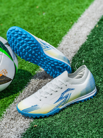 Chaussures de football pour hommes TF Turf, dessus en PU respirant, semelle extérieure en caoutchouc antidérapante, chaussures légères pour l'entraînement sur gazon artificiel.