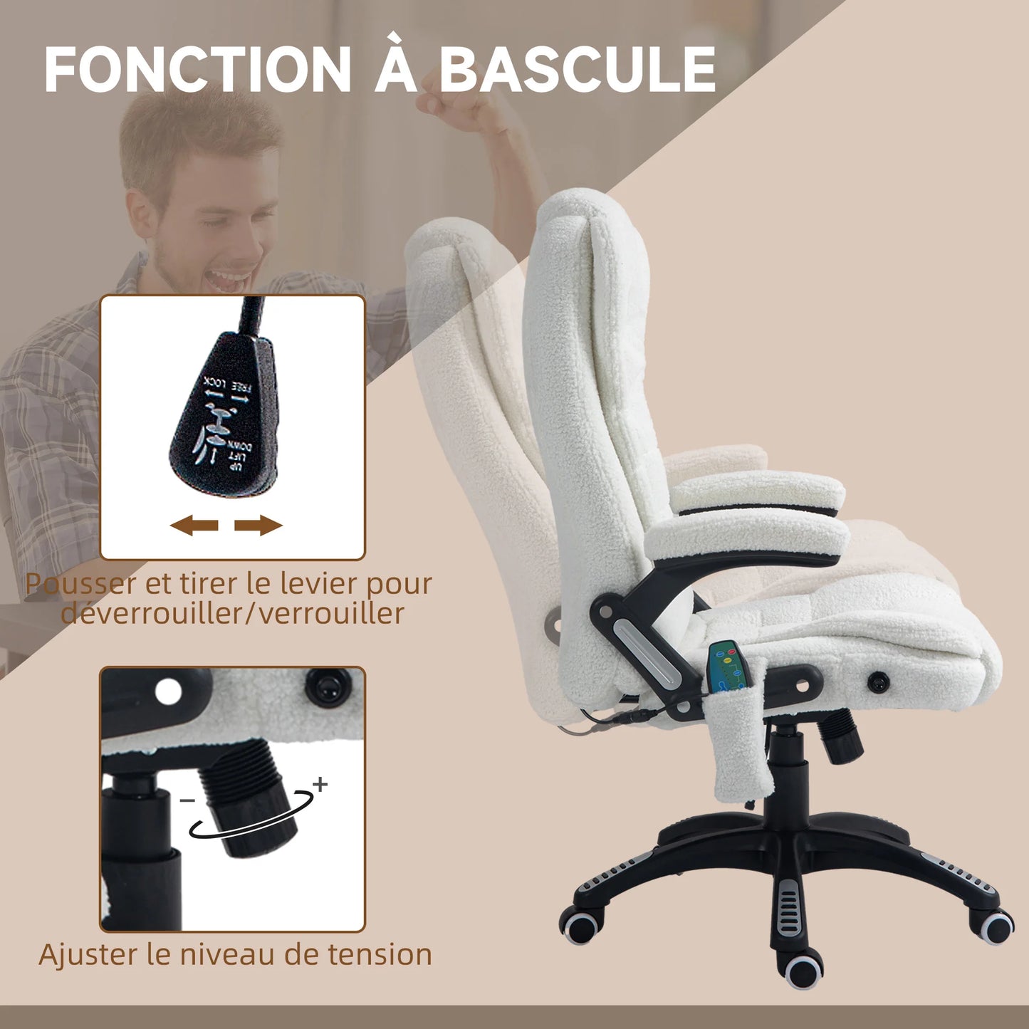High-Tech Executive Office Chair with& Lumbar Heating,360° Swivel BreathableFabricChair with Remote Control, 120kg Load Capacity